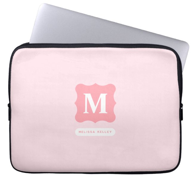 Feminine Blush Pink Minimalist Chic Monogram Name Laptop Sleeve (Front)