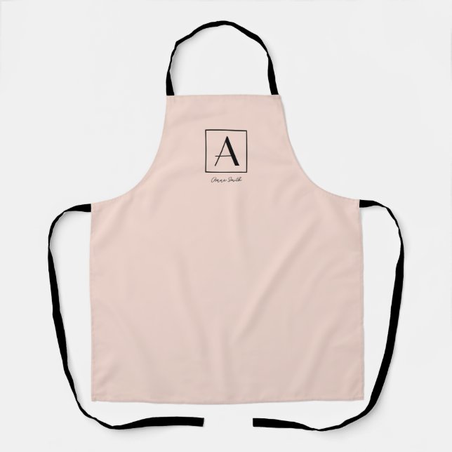 Feminine Blush Pink Monogram Initial Script Chic Apron (Front)