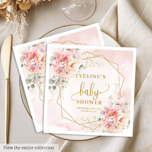 Feminine blush pink sage baby shower cocktail   napkin