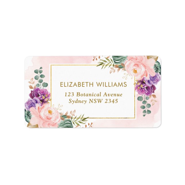 Feminine Blush Purple Tropical Bohemian Flowers Label (Front)