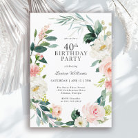 Feminine Blush Rose Floral 40th Birthday Party