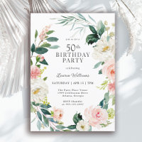 Feminine Blush Rose Floral 50th Birthday Party