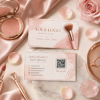 Feminine Blush Rose Gold QR Code Salon Branding Business Card