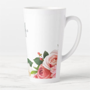 Feminine Boho Botanical Wildflowers with Monogram Latte Mug