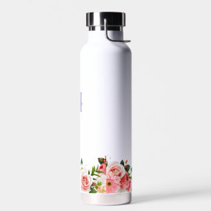 Feminine Boho Botanical Wildflowers with Monogram Water Bottle