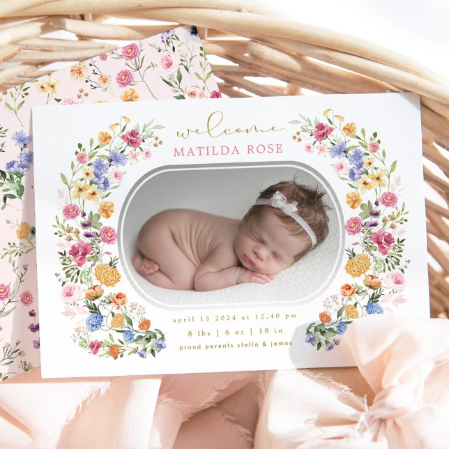 Feminine Boho Wildflower Girl Birth Announcement (Creator Uploaded)