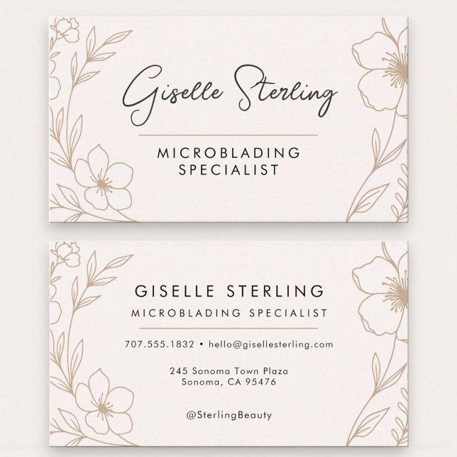 Feminine Botanical Beauty Microblading Business Card (Creator Uploaded)