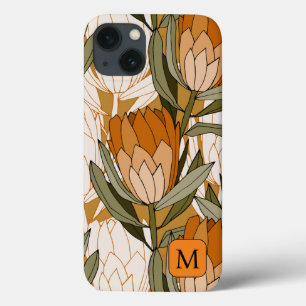 Feminine botanical pattern in brown Initial iPhone 13 Case