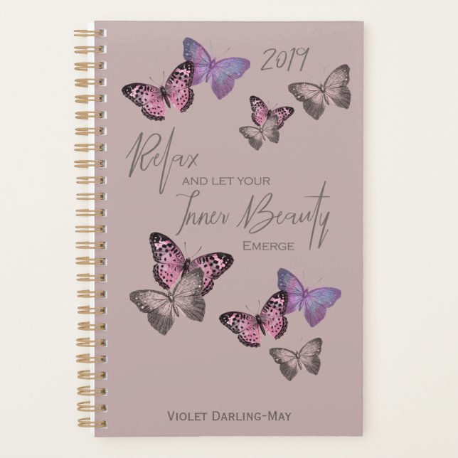 Feminine Butterflies w. Positive Typography - Pink Planner (Front)