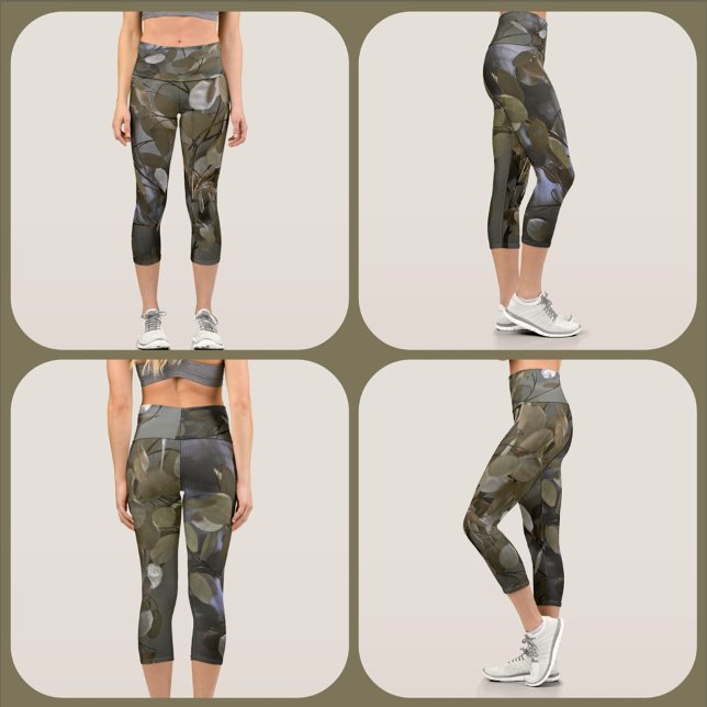 Feminine Camouflage Green and Grey Capri Leggings (Creator Uploaded)