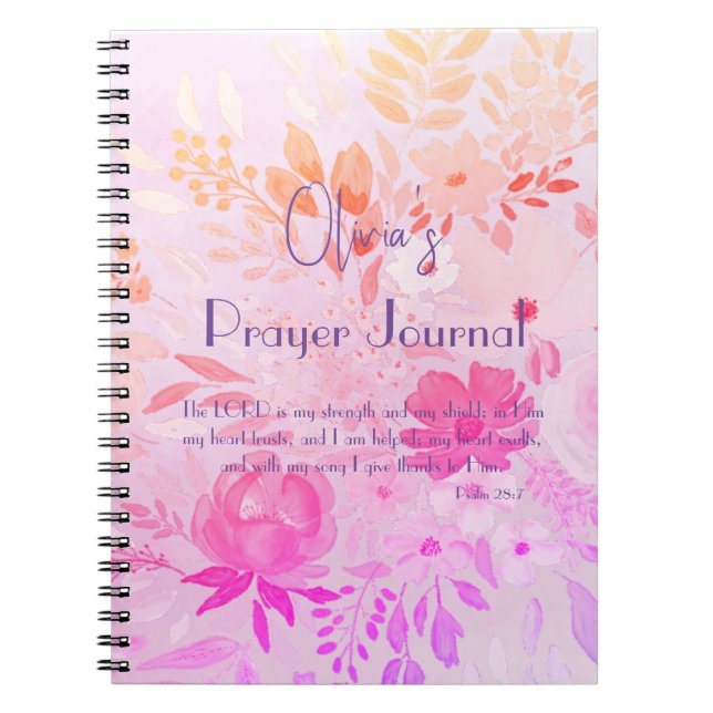 Feminine Cheerful Pink Purple Floral Faith Prayer Notebook (Front)