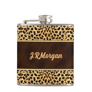 Feminine Cheetah Print with Name Hip Flask