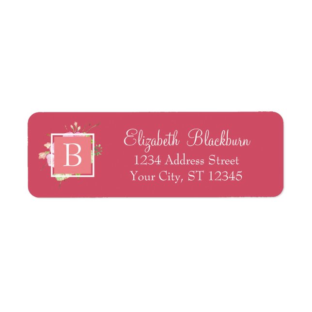 Feminine Chic Floral Monogrammed Return Address Label (Front)