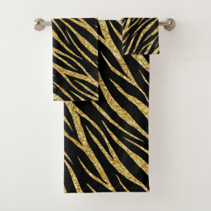 Feminine Chic Luxury Black Gold Classy Zebra Print Bath Towel Set