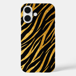 Feminine Chic Luxury Black Gold Classy Zebra Print iPhone 16 Case