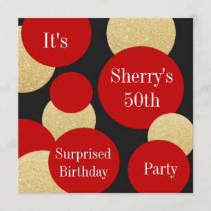 Feminine Chic Red Glitter Gold Birthday Party Invitation