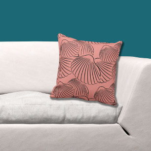 Feminine Coral & Black Seashell Pattern Cushion