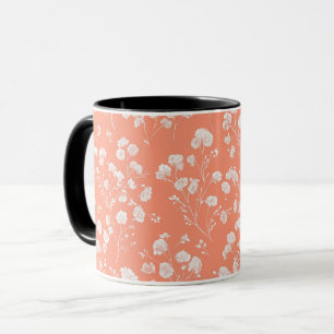 Feminine Coral Blossom White Floral Pattern Mug