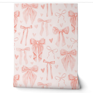 Feminine Coral Bows and Hearts Soft Pastel Wallpaper