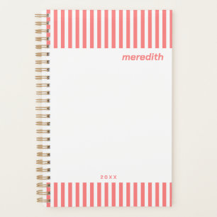 Feminine Coral Pink Stripes Personalised Daily Planner
