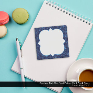 Feminine Dark Blue Floral Pattern, Blank Post-it Notes