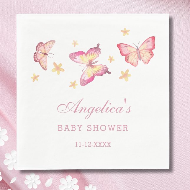 Feminine Dusty Pink Butterfly Baby Girl Shower Napkin (Creator Uploaded)