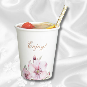 Feminine Dusty Pink Floral Roses Bridal Shower Paper Cups