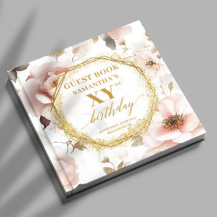 Feminine dusty pink ivory gold birthday event  guest book