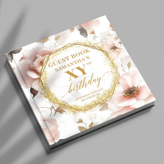 Feminine dusty pink ivory gold birthday event  guest book (Feminine dusty pink ivory gold birthday event Guest Book)