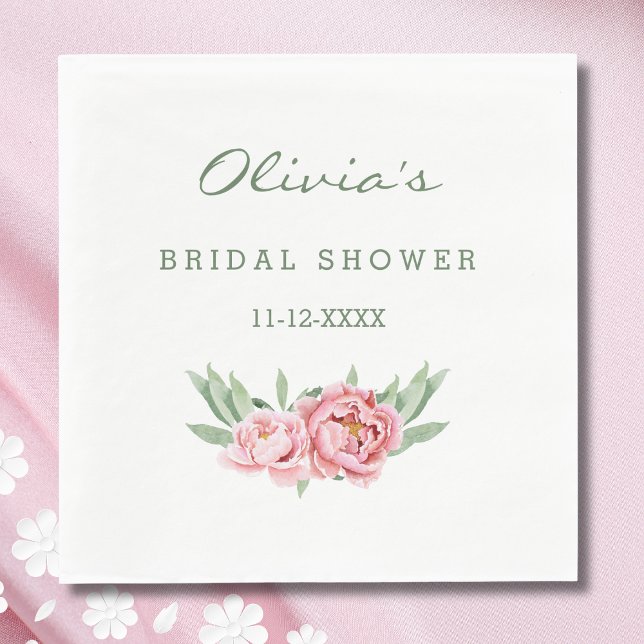 Feminine Dusty Pink Peony Floral Bridal Shower Napkin (Creator Uploaded)