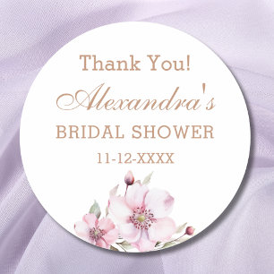 Feminine Dusty Pink Roses Bridal Shower Thank You Classic Round Sticker