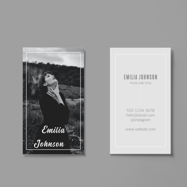 Feminine Elegant Black & White Photo Typography  Business Card (Creator Uploaded)