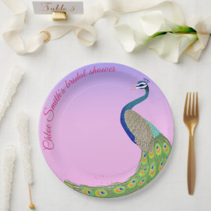 Feminine Elegant Peacock Bridal Shower Paper Plate