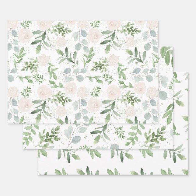 Feminine Eucalyptus & Blush Wrapping Paper Sheets (Set)