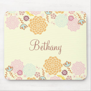 Feminine Fancy Modern Floral Personalised Mouse Pad