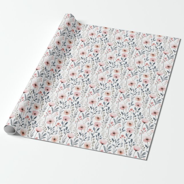 Feminine Farmhouse Floral Wrapping Paper (Unrolled)
