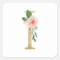 Feminine Faux Gold Foil Floral Letter I Monogram