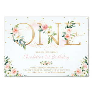 Feminine Floral 1st Birthday Blush Pink Flowers Invitation