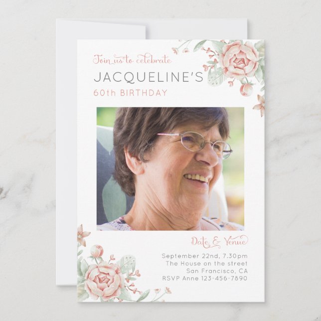 Feminine Floral 60th Birthday Invitation (Front)
