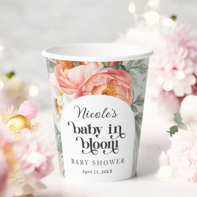 Feminine Floral Baby in Bloom Baby Shower Paper Cups (Great for hot or cold beverages!)
