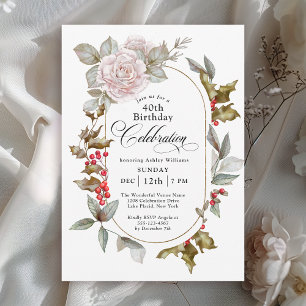 Feminine Floral December 40th Birthday Celebration Invitation