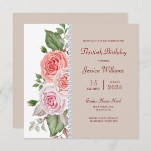 Feminine Floral & Diamond 30th Birthday Invitation