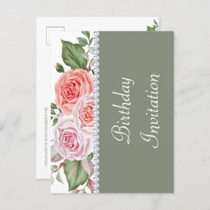 Feminine Floral & Diamond 30th Birthday Invitation Postcard