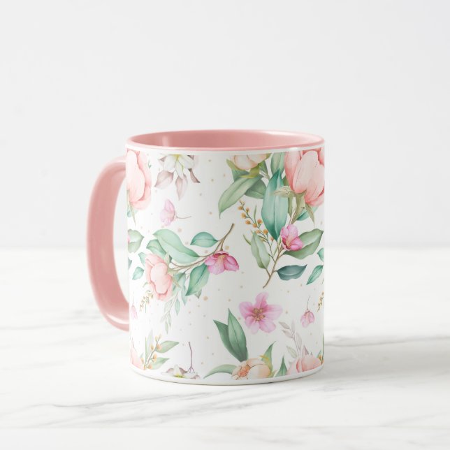 Feminine Floral Pattern Mug (Front Left)