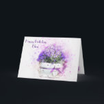 Feminine floral watercolor birthday card<br><div class="desc">This is such a pretty and feminine image of a pot of purple and white flowers. An ideal card for the woman in your life who loves flowers and or gardening. The internal image can be used for framing. This is easy to customise but if you have any problems you...</div>