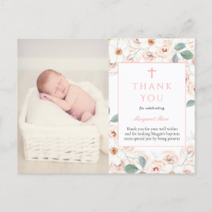 Feminine Flowers Baptism Photo Thank You Card