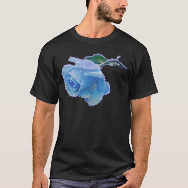 Feminine Frozen Winter Snowflake Blue Rose T-Shirt (Front)