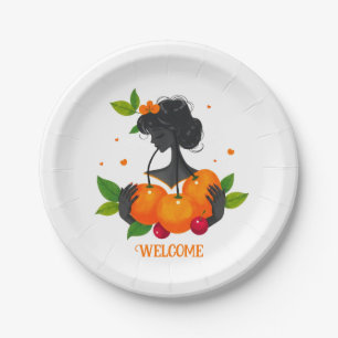 Feminine Fruit Art Print – Citrus Girl Paper Plate