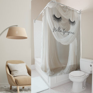 Feminine Funny Eyelash Makeup White Silk Backdrop Shower Curtain