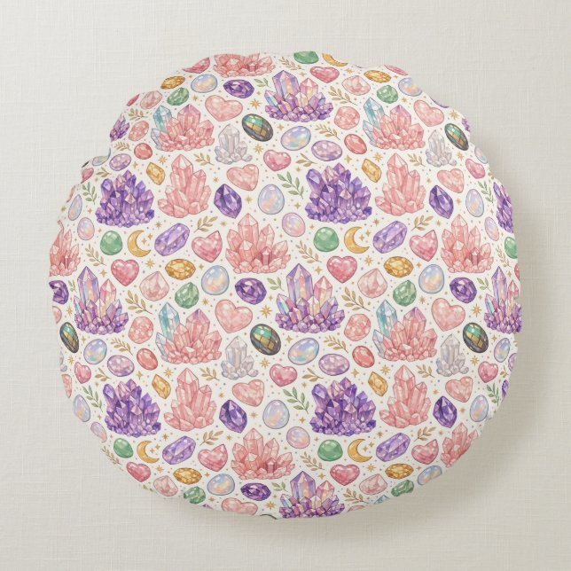 Feminine Gemstone Seamless Pattern Round Cushion (Front)